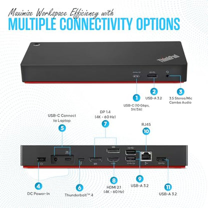 40B00135US Lenovo Docking Station Thunderbolt 4 Dock - Thinkpad Docking Station USB C with 135W, HDMI, DisplayPort & USB-C to C Cables