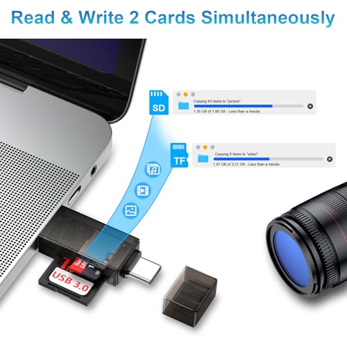 SD Card Reader Dual Slots,High-Speed USB 3.0+USB C Memory Card Reader Adapter - Supports SD/Micro SD/SDXC/SDHC/MMC,Compatible with Laptop,PC,iPad Pro,iPhone 16/15,Galaxy S25/S24/S23,Pixel 9 Pro/8/7/6