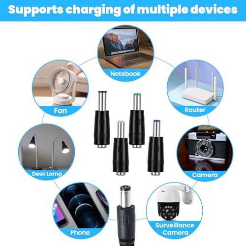 Universal DC Connectors Plug Kit, 8 Connector Tips Kits DC Plug Universal 5.5 x 2.1 mm Female to Male Adapter Tips AC Power Adapters Power Supply Plugs for LED Strip Lights, Laptop