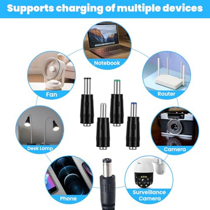 Universal DC Connectors Plug Kit, 8 Connector Tips Kits DC Plug Universal 5.5 x 2.1 mm Female to Male Adapter Tips AC Power Adapters Power Supply Plugs for LED Strip Lights, Laptop
