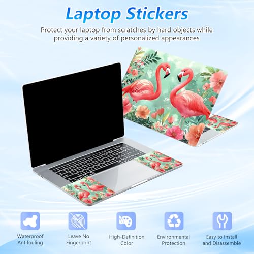 Universal Laptop Skin Sticker Decal with 2 Wrist Pad Skins, Waterproof Scratch Vinyl Cover for 11–15.6 Inch MacBook, HP, Dell, Lenovo, Cutable & Reusable,Pink Flamingo Garden Art - color: Pink Flamingo Garden Art