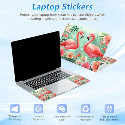 Universal Laptop Skin Sticker Decal with 2 Wrist Pad Skins, Waterproof Scratch Vinyl Cover for 11–15.6 Inch MacBook, HP, Dell, Lenovo, Cutable & Reusable,Pink Flamingo Garden Art - color: Pink Flamingo Garden Art