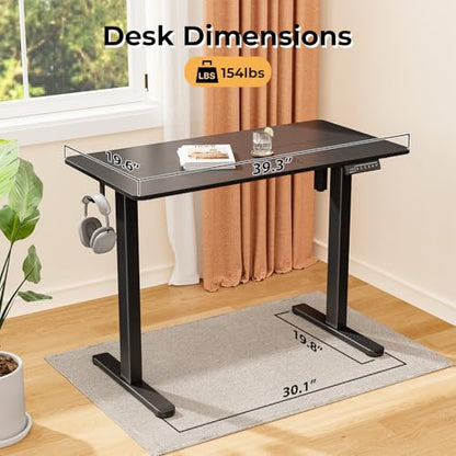 Electric Standing Desk, 40" ×20" Samll Standing Table, Height Adjustable Compact Sit Stand Desk with Splice Board, Home Office Table with 2 Hooks, Black - color: Black, size: 40"