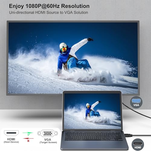 BENFEI HDMI to VGA 6 Feet Cable, Uni-Directional HDMI Computer to VGA Monitor Cable (Male to Male) Compatible for Computer, Desktop, Laptop, PC, Monitor, Projector, HDTV, Roku, Xbox - size: 6 Feet, style: 1 PACK