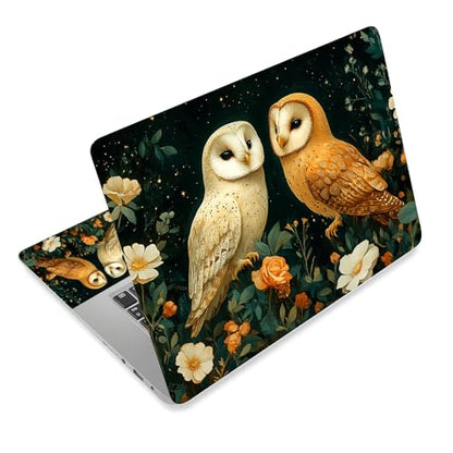 Aesthetic Laptop Skin Cover,12-15.6 Inch Universal Vinyl Sticker Decal,Owls Flowers Night Waterproof Scratch-Resistant Notebook Wrap,Removable Residue-Free Protector - color: Owls Flowers Night