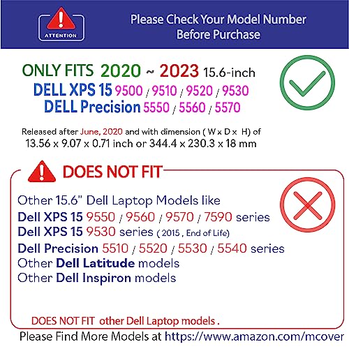 mCover Case Compatible ONLY for 2020~2023 15.6" Dell XPS 15 9500 9510 9520 9530 / Precision 5550 5560 5570 Series Laptop Computer(NOT Fitting Other Dell Models) - Clear