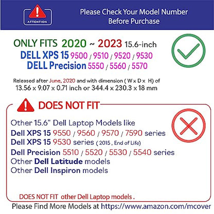 mCover Case Compatible ONLY for 2020~2023 15.6" Dell XPS 15 9500 9510 9520 9530 / Precision 5550 5560 5570 Series Laptop Computer(NOT Fitting Other Dell Models) - Clear