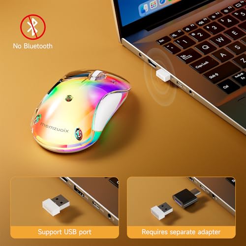 memzuoix 2.4G LED Wireless Mouse, Rechargeable Ergonomic Mouse with Detachable Cover, 1400 DPI Portable Optical Computer Mouse with USB Receiver for Laptop, PC, Desktop and MacBook, 5 Buttons - color: white and white