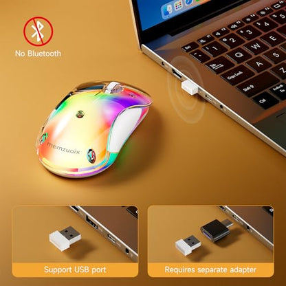 memzuoix 2.4G LED Wireless Mouse, Rechargeable Ergonomic Mouse with Detachable Cover, 1400 DPI Portable Optical Computer Mouse with USB Receiver for Laptop, PC, Desktop and MacBook, 5 Buttons - color: white and white