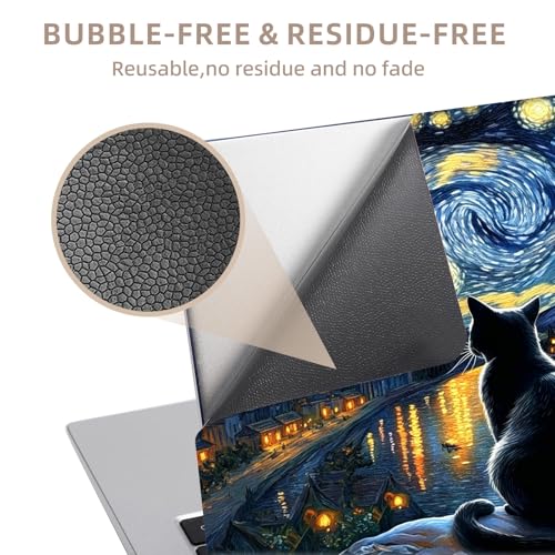 Universal Laptop Skin Sticker for 12/13/14/15.6 Inch Laptops, Reusable Vinyl Laptop Decal Protective Cover, Waterproof Scratch Resistant Notebook Skin with 2 Wrist Pads,Starry Night Black Cat - color: Starry Night Black Cat