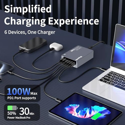 220W USB C Charger Block, 6-Port GaN USB C Charging Station PD 100W PC Laptop Fast Charger Adapter Compatible with iPhone 17, Galaxy 25, MacBook,ipad and More Devices(Gray)