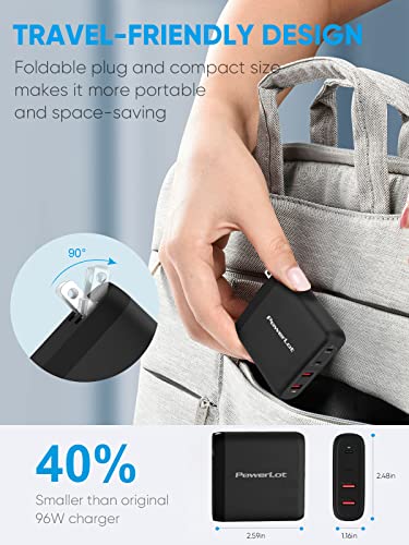 100W USB C Wall Charger,PowerLot 4 Port GaN MacBook Pro USB C Charger, Laptop 100W Charger USB C Power Adapte for MacBook Air,iPad,Tablets,HP,Dell XPS,iPhone 14/13,Samsung Galaxy - color: 4 ports-Black