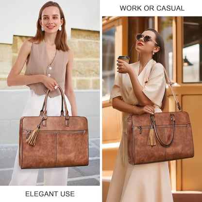 Laptop Bag for Women,Water-Resistant Work Bag Laptop Tote Bag,Briefcase with Satchel Purse - color: Brown