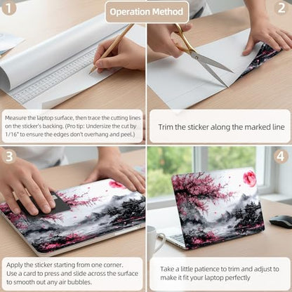 Aesthetic Laptop Skin Cover,12-15.6 Inch Universal Vinyl Sticker Decal,Waterproof Scratch-Resistant Notebook Wrap,Removable Residue-Free Protector,Cherry Blossom Moonlight - color: Cherry Blossom Moonlight
