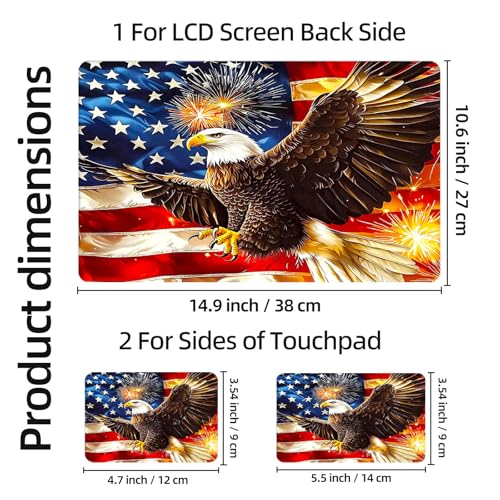 Aesthetic Laptop Skin Sticker, Eagle with US Flag & Fireworks Waterproof Vinyl Laptop Decal, Removable Bubble Free, Reusable Protective Cover for 13 14 15 15.6 Inch - color: Eagle with US Flag & Fireworks