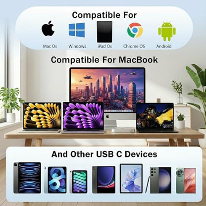 USB C Hub 8 in 1 for MacBook Air/Pro – 4K HDMI, Ethernet, 100W PD, USB 3.0, SD/TF Card Reader – Slim Aluminum Type C Adapter for Laptop (No Driver Needed)