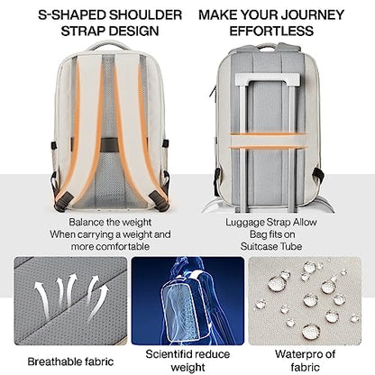 mixi Large Capacity Expandable Travel Backpack for Women & Men 15.6'' Laptop Carry On Weekender Bag Outdoor Hiking with Multifunction Pockets 180° Open Water Resistant 18 Inch 28L, Moonlight White - color: Expandable Moonlight White