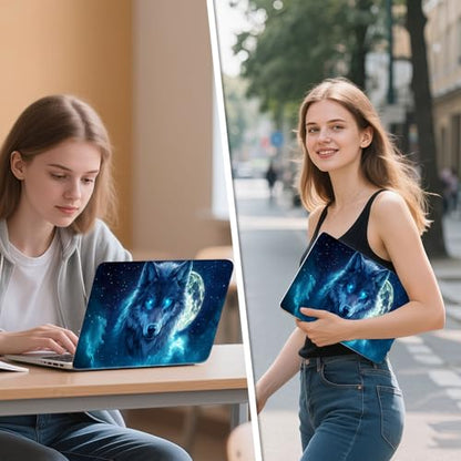 Universal Laptop Skin Sticker Decal, 12"-15.6" Aesthetic Vinyl Wrap, Mystic Blue Wolf Moon Night Waterproof Notebook Cover Art Protector for MacBook HP Dell Lenovo, Fits 13" 14" 15" 15.6" - color: Mystic Blue Wolf Moon Night