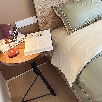 Coffee Table Height Adjustable Round Coffee Table, Small Coffee Snack Side Table with Tilting Board, Foldable Sofa Bedside Table Laptop Stand, with Wooden Table Top and Triangular Metal Legs