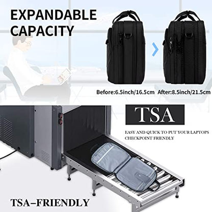 VANKEAN Laptop Briefcase for Women Men Fashion, TSA Friendly Expandable 17 Inch Laptop Bag, Waterproof Computer Bag with RFID Pocket, Work Bag for Women Messenger Bags, Business/Travel/College, Black