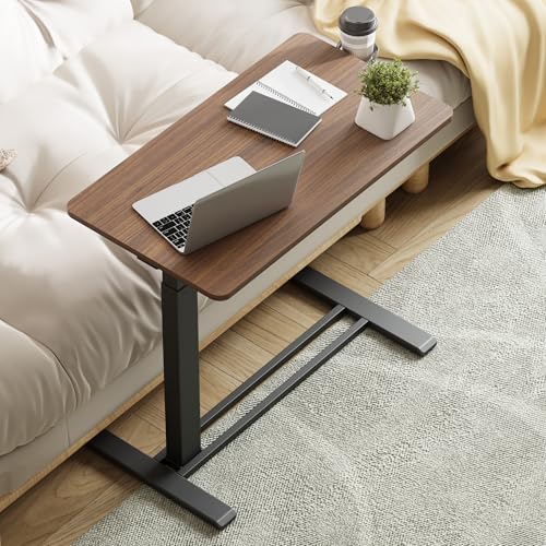 32''Large Medical Overbed Bedside Table with Wheels,Rolling Table | 31.5''x17.7'' Mahogany Pneumatic Tilting Desktop,Overbed Bedside Table with Hidden Casters for Hospital Use - color: Mahogany, size: Large