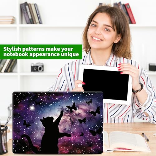 Laptop Skin Sticker Decal, Universal Protective Cover Fit 12 13 14 15.6 Inch Notebook, Reusable Water-Resistant Vinyl Decal w/ 2 Wrist Pads for Business Travel Office, Black Cat Stars - color: Black Cat Stars