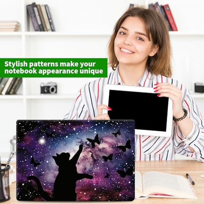 Laptop Skin Sticker Decal, Universal Protective Cover Fit 12 13 14 15.6 Inch Notebook, Reusable Water-Resistant Vinyl Decal w/ 2 Wrist Pads for Business Travel Office, Black Cat Stars - color: Black Cat Stars
