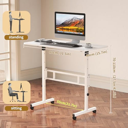 Panana Small Standing Desk Adjustable Height, Mobile Rolling Stand Up Desk with Wheels, 32 Inch Portable Rolling Desks Computer Office Workstations Walking Pad (White) - color: White