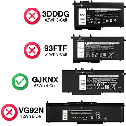 68WH GJKNX Battery Replacement for Dell Latitude 5480 5580 5490 5590 5280 5288 5488 5591 5491 5495 E5480 E5580 E5490 E5590 Precision 15 3520 3530 Series GD1JP DY9NT 5YHR4 451-BBZG 7.6V - size: 9.37*3.05*0.27inch GJKNX