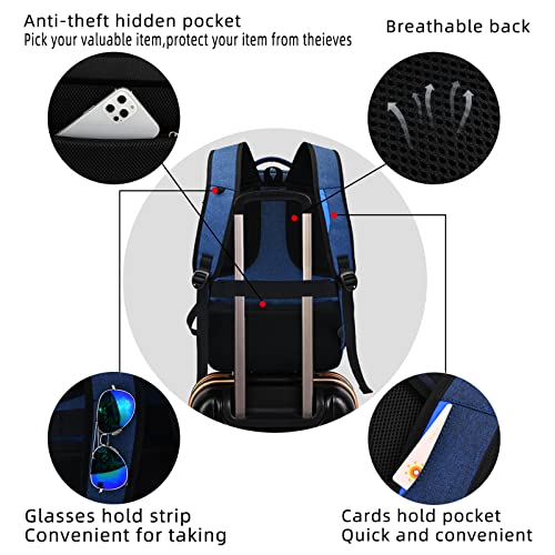 17 Inch Laptop Backpack for Travel Water Resistant College Backpack for Men Women Laptop Bag with USB Charging Port,Blue - color: Blue