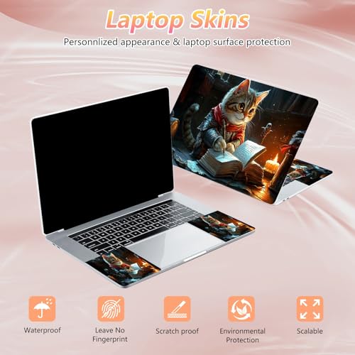 Laptop Skin Sticker Decal 12" 13" 13.3" 14" 15" 15.6",Waterproof Scratch Resistant Vinyl,Reusable Easy to Apply,for MacBook HP Dell Notebooks Netbooks Laptop,2 Wrist Pads,Book Cute Cat - color: Book Cute Cat