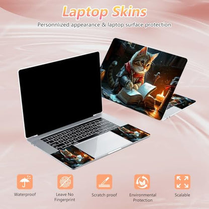 Laptop Skin Sticker Decal 12" 13" 13.3" 14" 15" 15.6",Waterproof Scratch Resistant Vinyl,Reusable Easy to Apply,for MacBook HP Dell Notebooks Netbooks Laptop,2 Wrist Pads,Book Cute Cat - color: Book Cute Cat