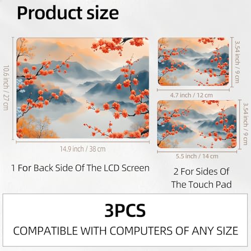 Japanese Zen Landscape Cherry Blossoms Universal Laptop Skin Sticker 3PCS,Protective Decal Trim-to-Fit 11.6" 13.3" 14" 15.6" Laptop Vinyl Cover,Removable Anti-Scratch Computer Decal Protector - color: Japanese Zen Landscape Cherry Blossoms