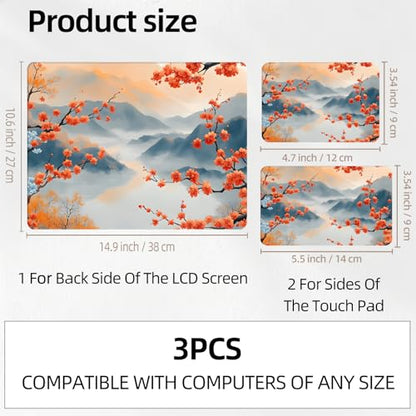 Japanese Zen Landscape Cherry Blossoms Universal Laptop Skin Sticker 3PCS,Protective Decal Trim-to-Fit 11.6" 13.3" 14" 15.6" Laptop Vinyl Cover,Removable Anti-Scratch Computer Decal Protector - color: Japanese Zen Landscape Cherry Blossoms
