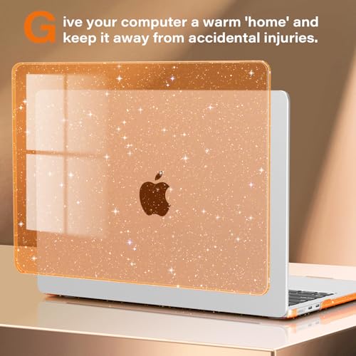 CISSOOK Compatible with MacBook Air 13.6 inch Case 2026 2025 2024 2023 2022 | A3449 A3240 A3113 A2681, 5in1 Set Hard Shell Case Keyboard Cover for MacBook Air 13 inch M2 M3 M4 M5, Glitter Orange - color: Air13.6inch-Glitter Orange