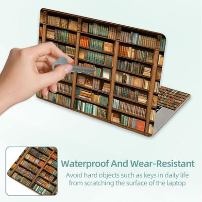 Universal Laptop Skin Decal, 3-Piece Vinyl Protector for 12 13 14 15.6" Notebook, Waterproof Anti-Scratch, Easy Trim & Bubble-Free Finish, Antique Book Filled Shelves - color: Antique Book Filled Shelves