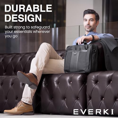 EVERKI Versa Laptop Briefcase Bag for Men & Women, Black - 17.3 Inches | Premium Leather Ballistic Nylon, Heavy-Duty, Water-Resistant, Business, Travel-Friendly Bag, Multiple Pockets, 25 Liters