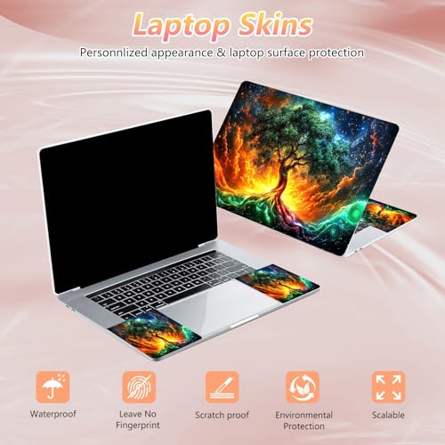 Laptop Skin Sticker Decal 12" 13" 13.3" 14" 15" 15.6",Waterproof Scratch Resistant Vinyl,Reusable Easy to Apply,for MacBook HP Dell Notebooks Netbooks Laptop,2 Wrist Pads,Colorful Green Tree - color: Colorful Green Tree