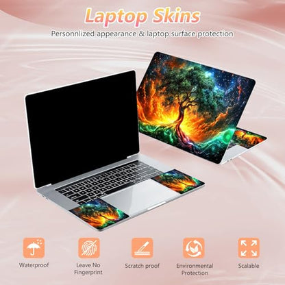 Laptop Skin Sticker Decal 12" 13" 13.3" 14" 15" 15.6",Waterproof Scratch Resistant Vinyl,Reusable Easy to Apply,for MacBook HP Dell Notebooks Netbooks Laptop,2 Wrist Pads,Colorful Green Tree - color: Colorful Green Tree
