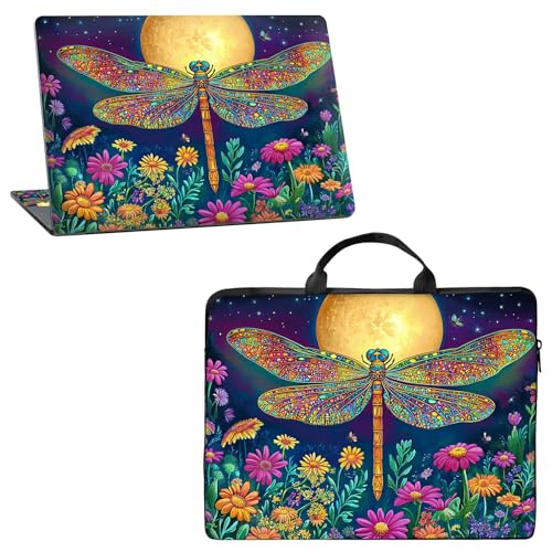 10 inch Laptop Sleeve with Laptop Skin Sticker Set – Slim Protective Case with Smooth Zipper, Lightweight Tablet & Notebook Sleeve for Travel & Daily Carry, Colored Dragonfly - color: Colored Dragonfly, size: 10 inch