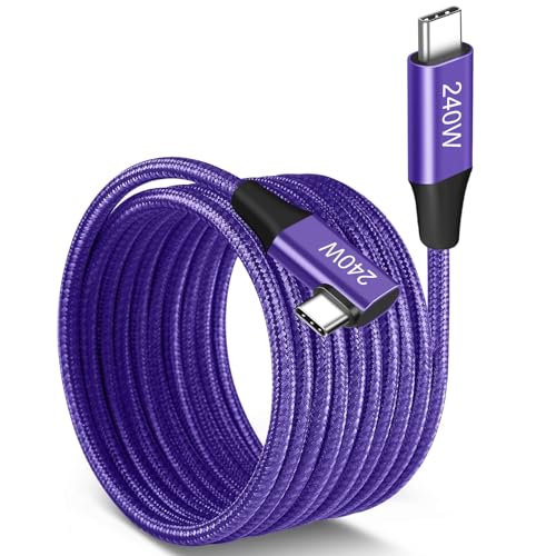 Single Right 240W USB-C to USB-C Cable 10FT Purple, Super Fast Charging Type-C to Type-C Charger Cable Braided Compatible with MacBook Pro/Air, iPad Pro,Sam sung Galaxy S23/S22,PS5/PS4,Switch,Laptops - color: Purple, size: 10FT, style: Single 90° Right An