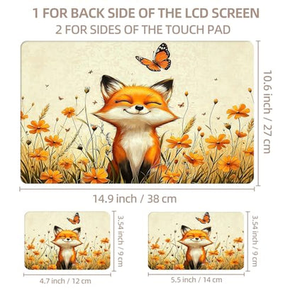 Universal Laptop Skin Sticker for 12/13/14/15.6 Inch Laptops, Reusable Vinyl Laptop Decal Cover, Waterproof Scratch Resistant Notebook Skin with 2 Wrist Pads,Cute Flower Bed Fox - color: Cute Flower Bed Fox