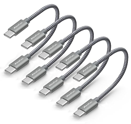 CLEEFUN USB C to USB C Cable 1ft, 5-Pack C to C Cable Fast Charging 60W | Type C Charger for iPhone 17 16 15 Pro Max/Plus, Samsung Galaxy S26 S25 S24 Ultra, iPad/MacBook USBC to USBC Cord - color: Grey, size: 1ft+1ft+1ft+1ft+1ft
