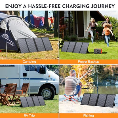 Portable Power Station, 300W 296Wh Battery Bank with 110V Pure Sine Wave, 60W Foldable Solar Panel with 18V DC Outlet for Portable Power Stations