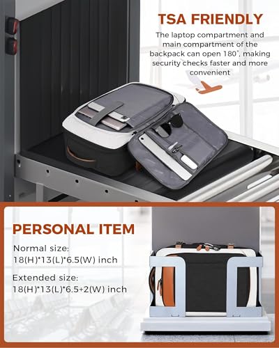 Vancropak 40L Carry on Backpack for Travel, Flight Approved Expandable Bag | 3 Packing Cubes, 17.3" Laptop Compartment, Water-Resistant, Anti-Theft, Lightweight Weekender Travel Bag, Business Backpack - color: Black White Light Brown