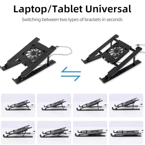 Adjustable Laptop Stand with Fan, Foldable Desktop Mount for Notebook or Tablet, Black - color: Black