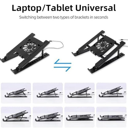 Adjustable Laptop Stand with Fan, Foldable Desktop Mount for Notebook or Tablet, Black - color: Black