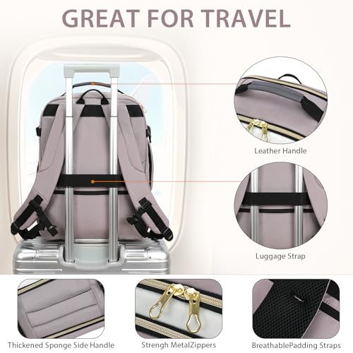 KROSER Laptop Backpack Computer Backpack 17 Inch Men-Beige/Dusty Pink/Grey | 40L Large Laptop Water-Repellent Travel Backpack Casual Daypack for Business/College/Women - color: Beige/Dusty Pink/Grey