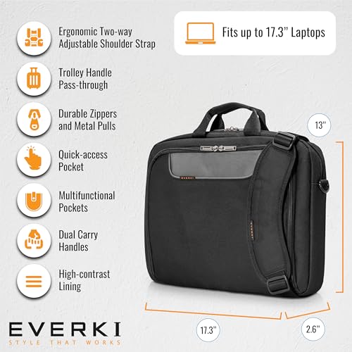 EVERKI Advance Laptop Briefcase 17.3 Inch - Business Briefcase for Men & Women, Ideal Lap Top Computer Bag for Travel, Heavy Duty Laptop Bag, Mens Lap Top Messenger Carrying Case, (EKB407NCH17) Black - size: 17.3 Inch