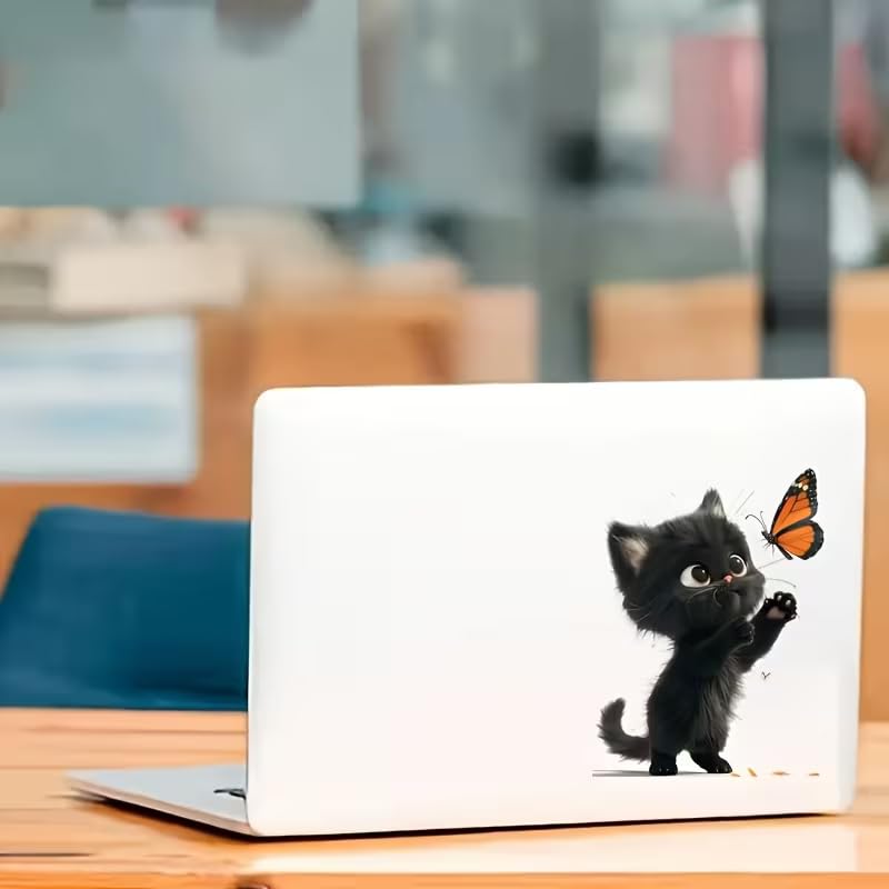 Lovely Cat and Butterfly PVC Vinyl Car Decals Stickers Waterproof Self-Adhesive Decals for Cars, Laptops, Trucks, Motorcycles Wall Window Luggage Scratch Cover Door Decor Sticker